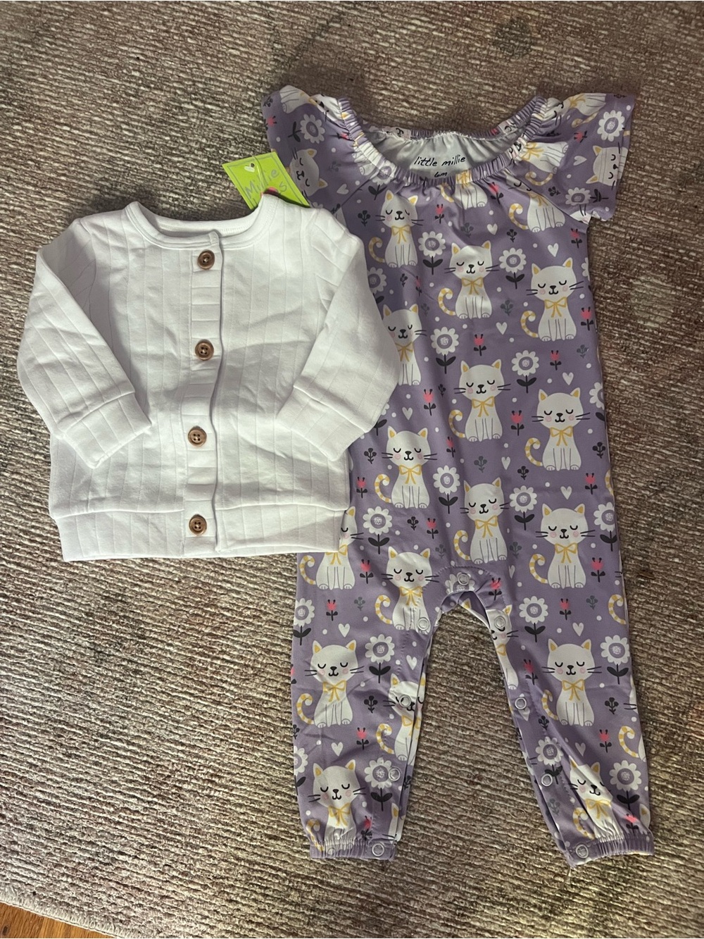 Millie Loves Lily Purple Cat Print Matching Set with White Cardigan